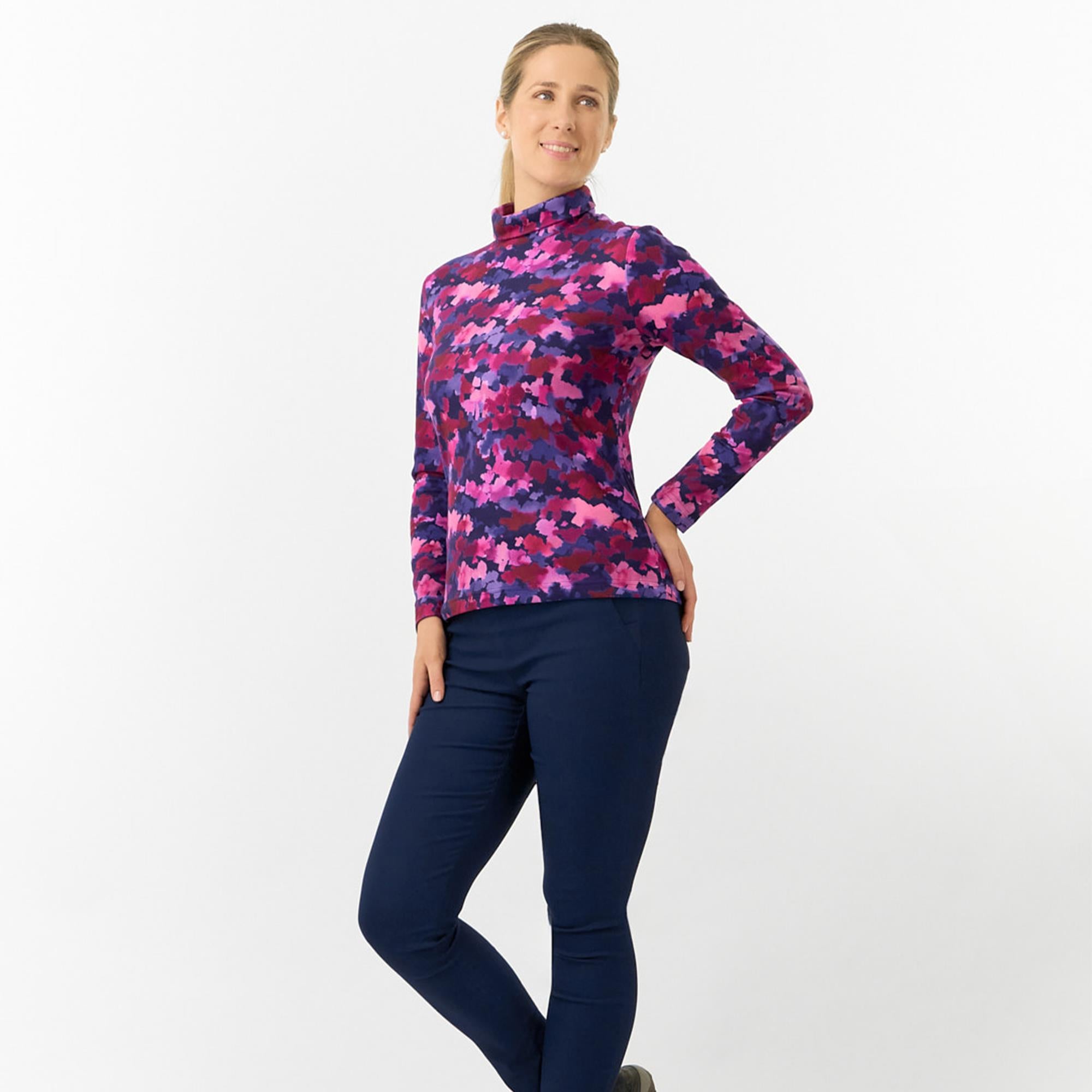 Pure Golf Amy Printed Ladies Roll Neck Base Layer Autumn Aquarelle